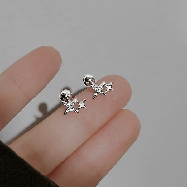 Star Earring Silver Rhinestone 925 Barbell Sterling FashionChic
