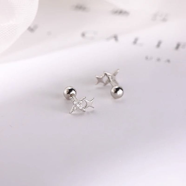 Star Earring Silver Rhinestone 925 Barbell Sterling FashionChic