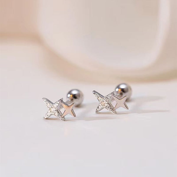 Star Earring Silver Rhinestone 925 Barbell Sterling FashionChic