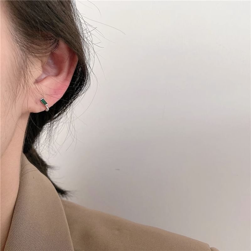 Sterling 925 Rhinestone Huggie Earring Silver FashionChic