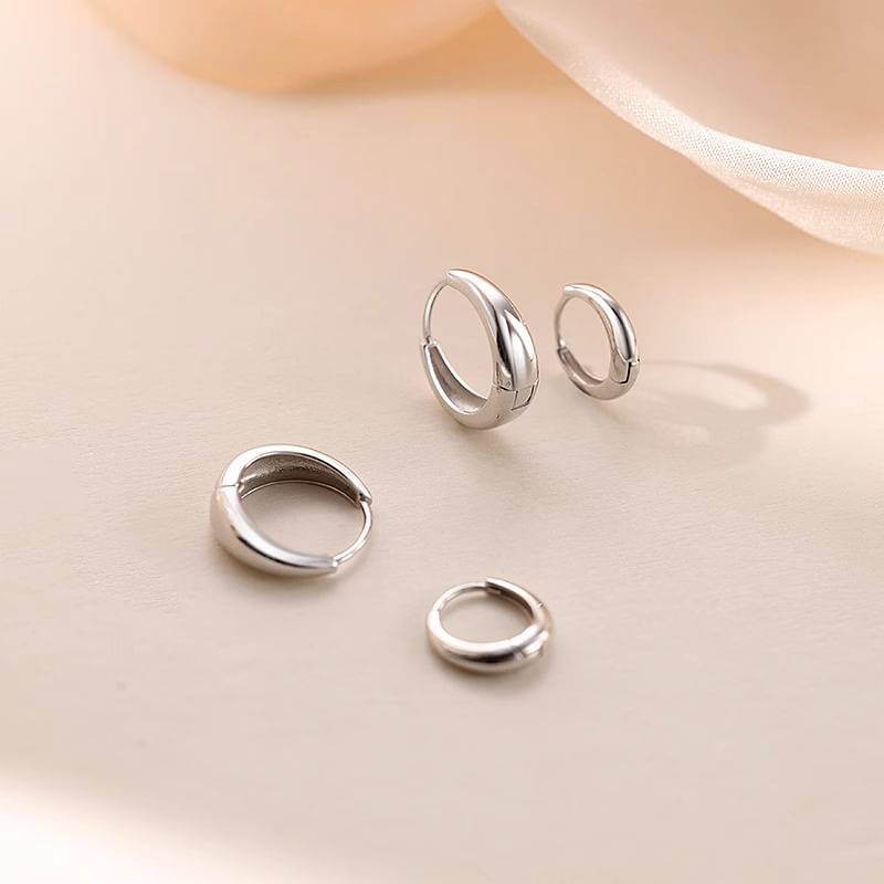 Earring Sterling 925 Hoop Glossy Silver FashionChic