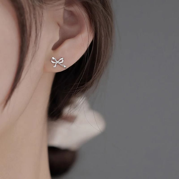 Silver Sterling Earring Stud Bow 925 FashionChic