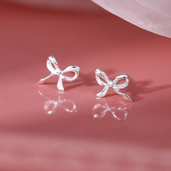 Silver Sterling Earring Stud Bow 925 FashionChic