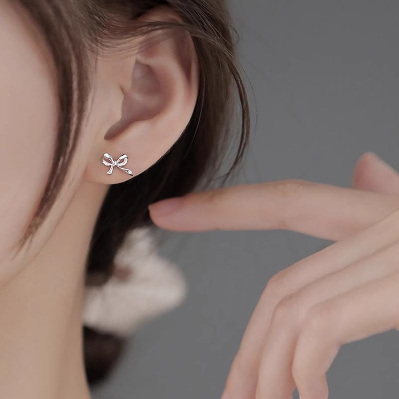 Silver Sterling Earring Stud Bow 925 FashionChic