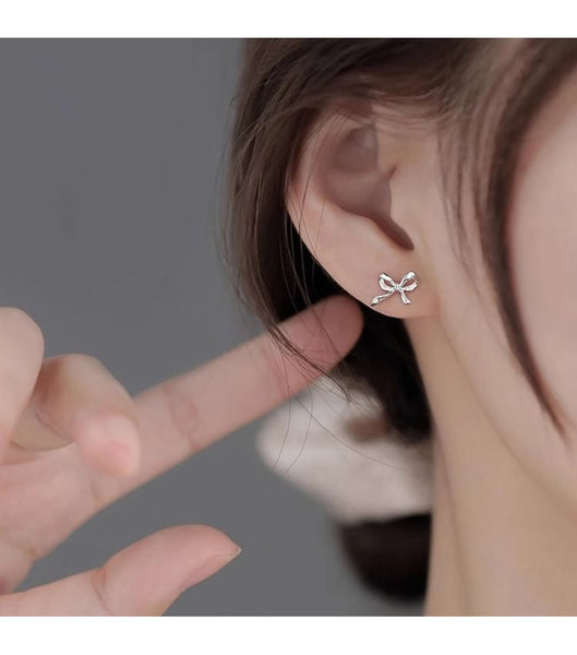 Silver Sterling Earring Stud Bow 925 FashionChic