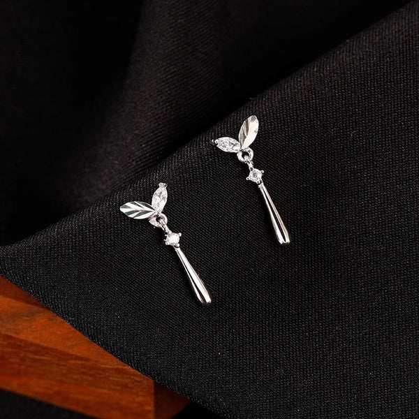 Sterling Rhinestone Drop 925 Leaf Silver Earring FashionChic