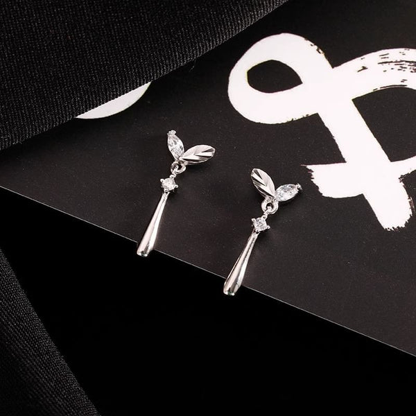 Sterling Rhinestone Drop 925 Leaf Silver Earring FashionChic