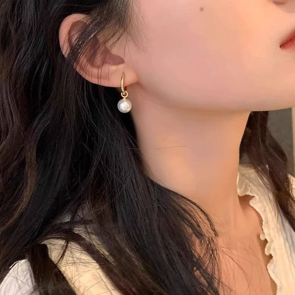 Drop Faux Sterling 925 Earring Hoop Pearl Silver FashionChic