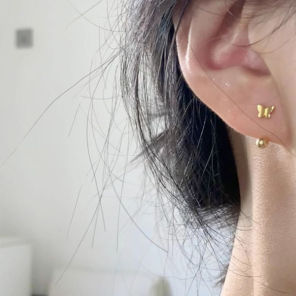 Earring Sterling Butterfly Barbell Silver 925 FashionChic