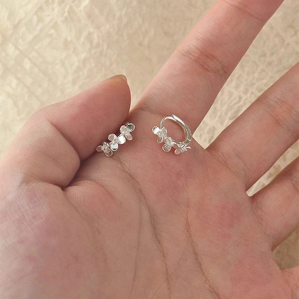 Silver Floral 925 Huggie Sterling Earring FashionChic