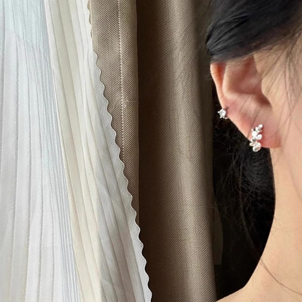 Silver Floral 925 Huggie Sterling Earring FashionChic