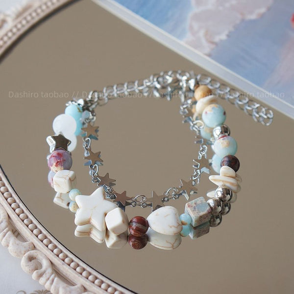 Gemstone Alloy Layered Resin Faux Bracelet Star Bead FashionChic