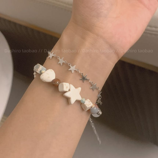 Gemstone Alloy Layered Resin Faux Bracelet Star Bead FashionChic