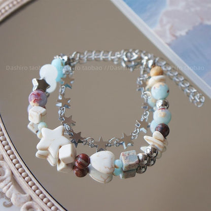 Gemstone Alloy Layered Resin Faux Bracelet Star Bead FashionChic