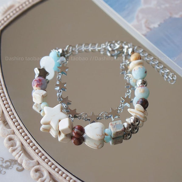 Gemstone Alloy Layered Resin Faux Bracelet Star Bead FashionChic