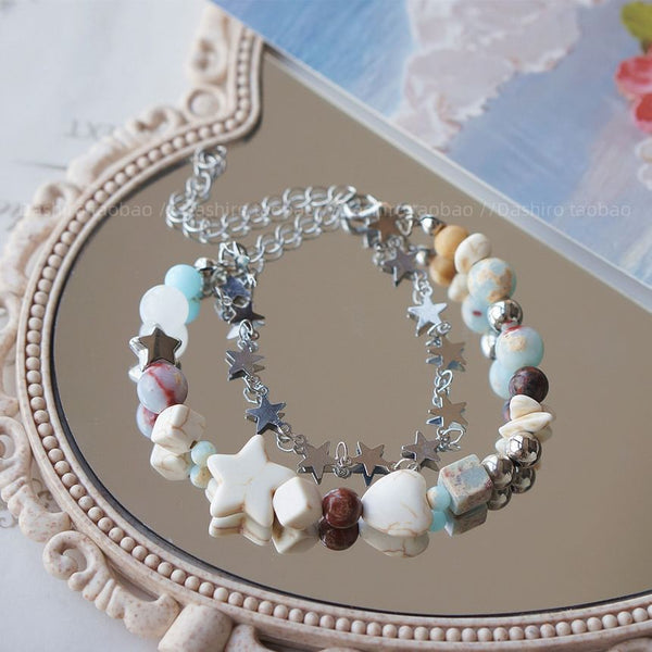 Gemstone Alloy Layered Resin Faux Bracelet Star Bead FashionChic