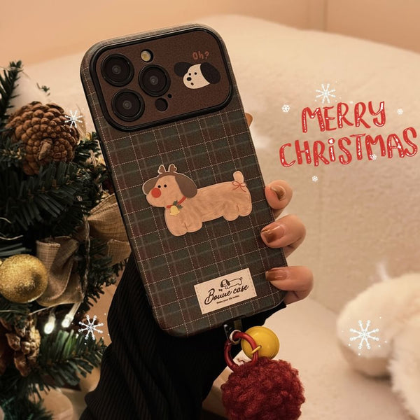 Set Bell Case / Charm Plaid Phone Pom Dog FashionChic
