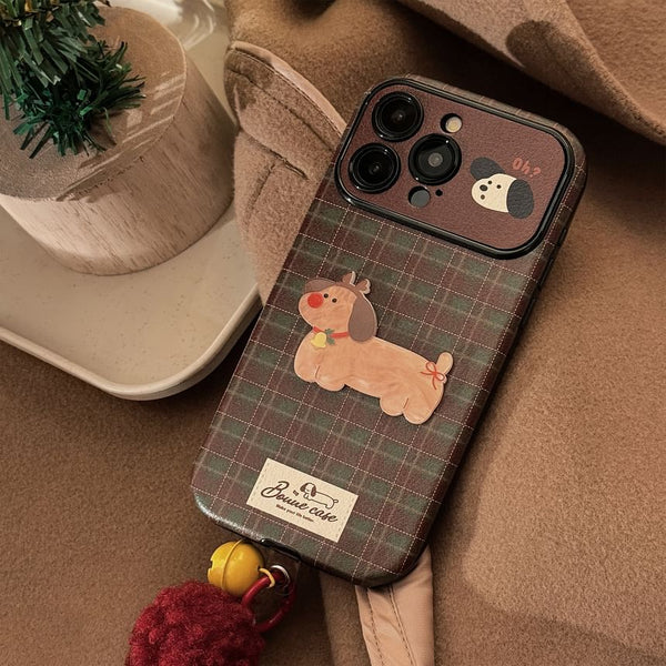 Set Bell Case / Charm Plaid Phone Pom Dog FashionChic