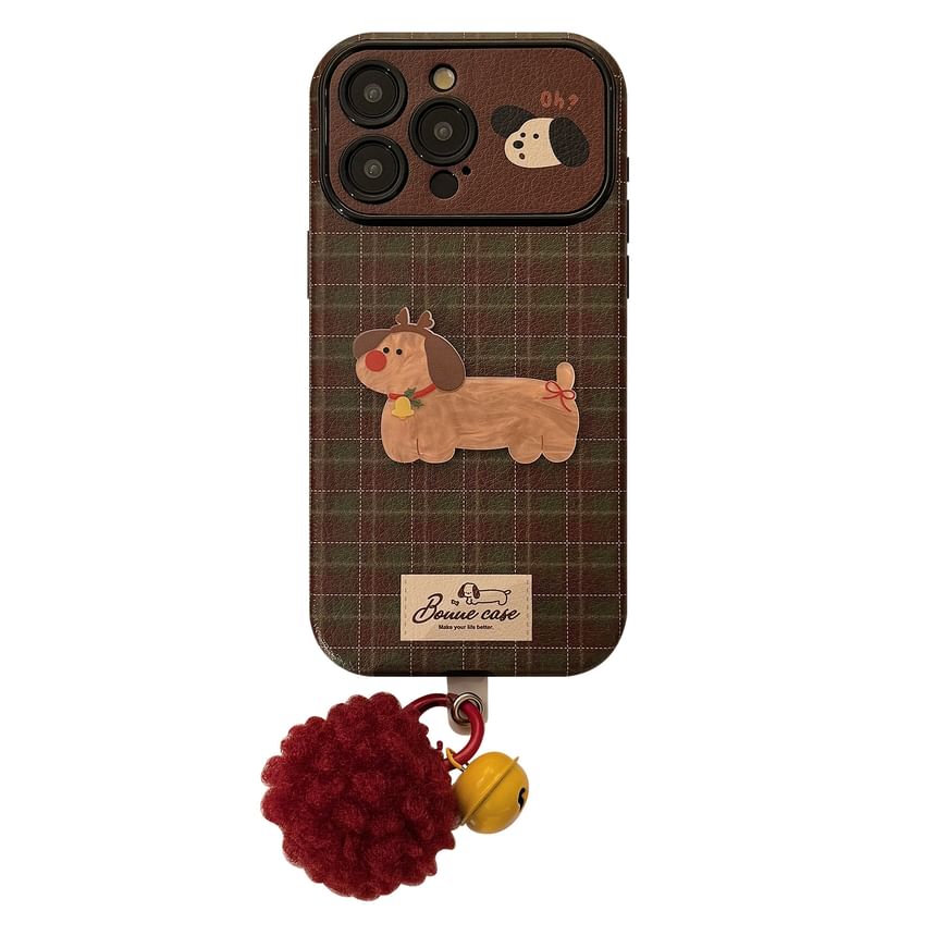 Set Bell Case / Charm Plaid Phone Pom Dog FashionChic