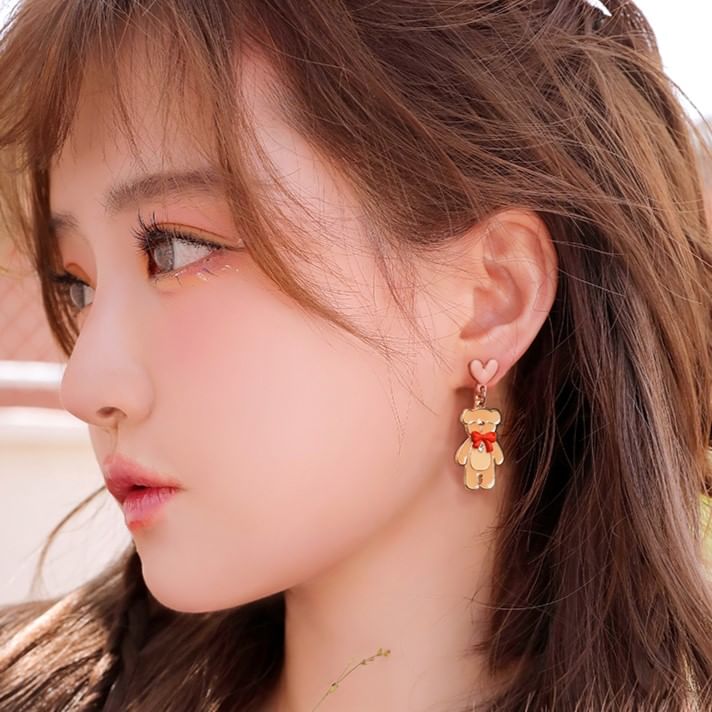 Drop Earring Heart Bear FashionChic