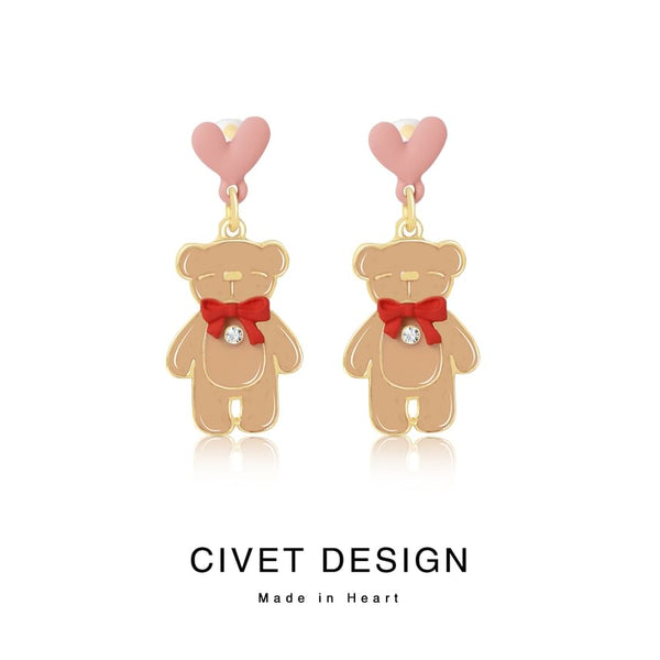 Drop Earring Heart Bear FashionChic