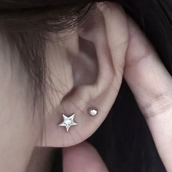 Earring Asymmetrical S999 Moon Star Silver Stud Rhinestone FashionChic
