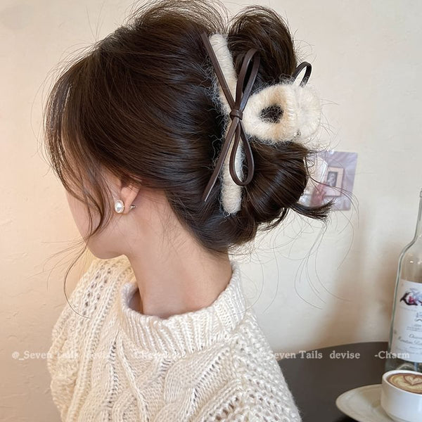 Bow Claw Hair Faux Leather FashionChic