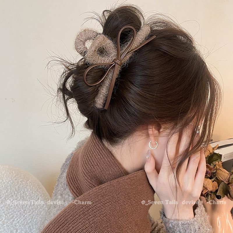 Bow Claw Hair Faux Leather FashionChic