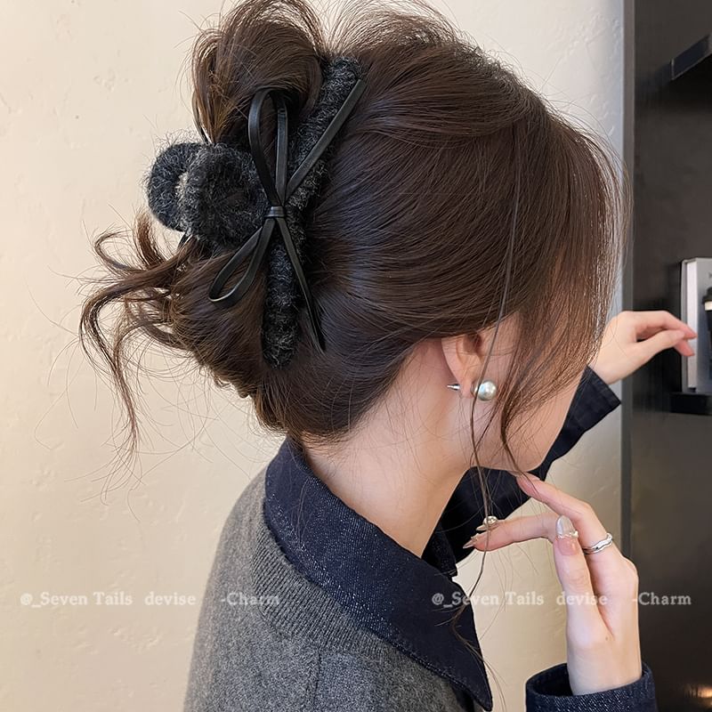 Bow Claw Hair Faux Leather FashionChic