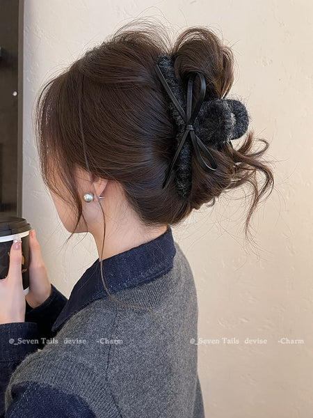 Bow Claw Hair Faux Leather FashionChic