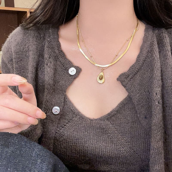 / Set Stone Pendant Necklace Snakebone FashionChic