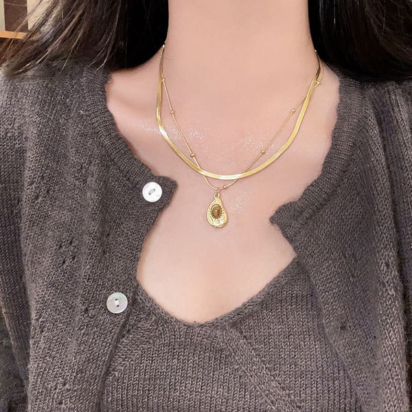 / Set Stone Pendant Necklace Snakebone FashionChic