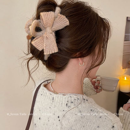 Claw Clip Bow Acrylic Hair Knit FashionChic