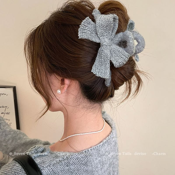 Claw Clip Bow Acrylic Hair Knit FashionChic