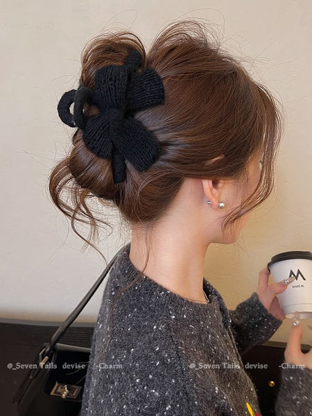 Claw Clip Bow Acrylic Hair Knit FashionChic