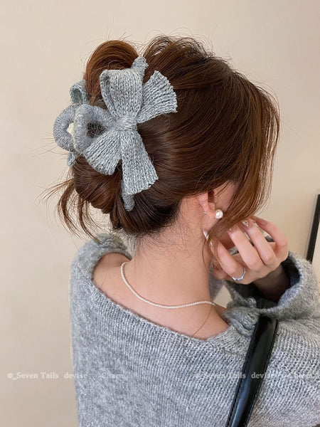 Claw Clip Bow Acrylic Hair Knit FashionChic