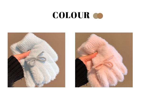 Bow Gloves Fluffy Knit FashionChic