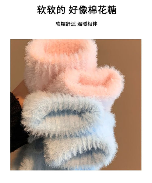 Bow Gloves Fluffy Knit FashionChic