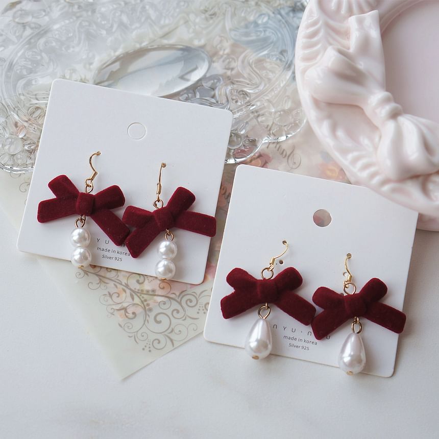 Hook Bow Drop Clip-On Earring Faux / Pearl FashionChic