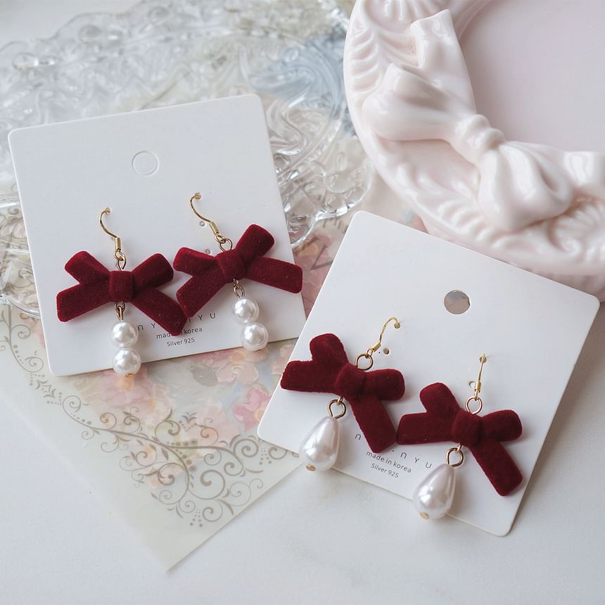 Hook Bow Drop Clip-On Earring Faux / Pearl FashionChic