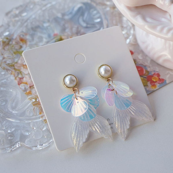 Pearl Mermaid Earring Drop / Clip-On Tail Faux FashionChic