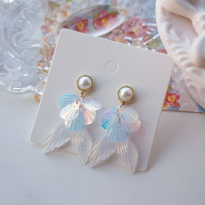 Pearl Mermaid Earring Drop / Clip-On Tail Faux FashionChic