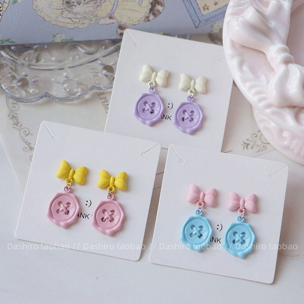 Earring Bow Drop Button / Clip-On FashionChic