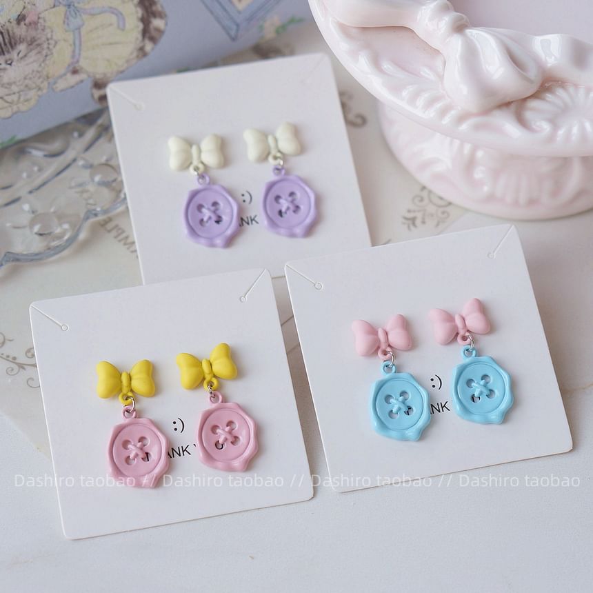 Earring Bow Drop Button / Clip-On FashionChic