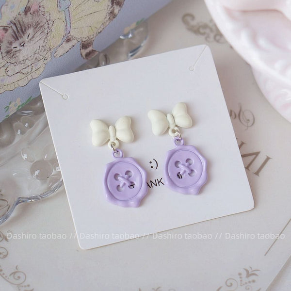 Earring Bow Drop Button / Clip-On FashionChic