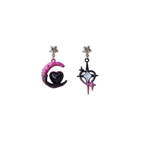 Earring Drop Clip-On Moon Asymmetrical Star / FashionChic