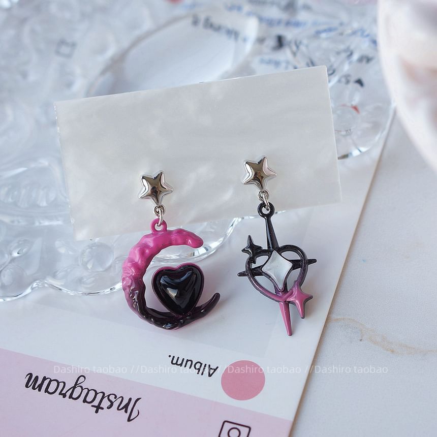 Earring Drop Clip-On Moon Asymmetrical Star / FashionChic