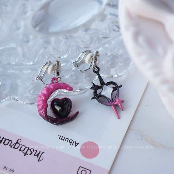 Earring Drop Clip-On Moon Asymmetrical Star / FashionChic