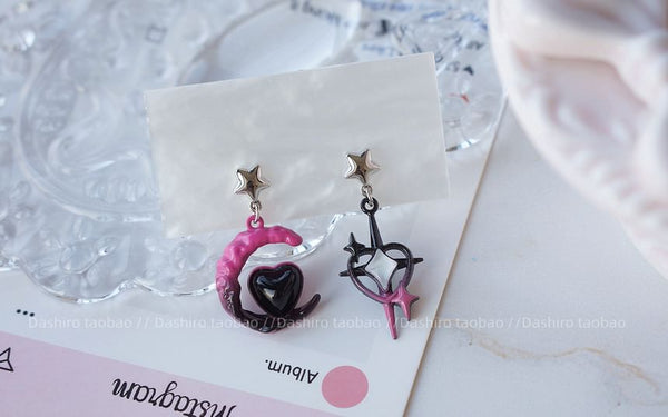 Earring Drop Clip-On Moon Asymmetrical Star / FashionChic