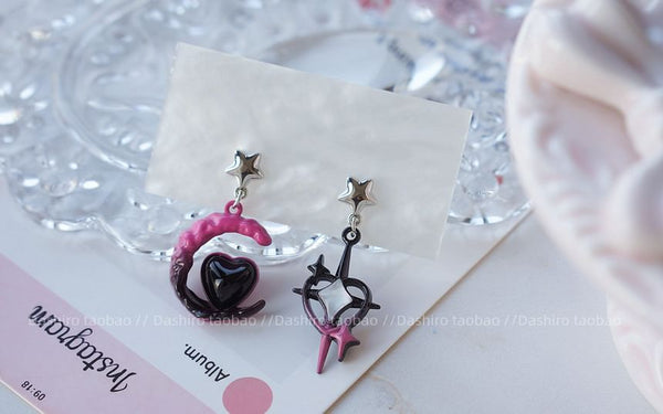 Earring Drop Clip-On Moon Asymmetrical Star / FashionChic